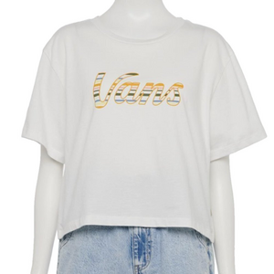 Vans Script Short Sleeve Cropped White Top - M